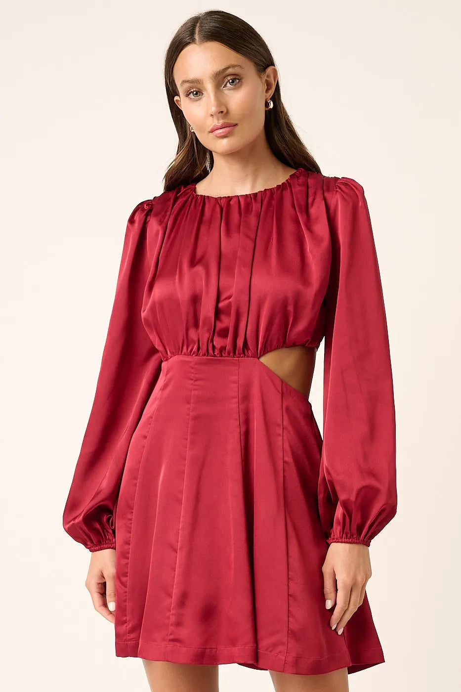 Mittoshop Satin Side Cutout Detail Mini Dress WINE