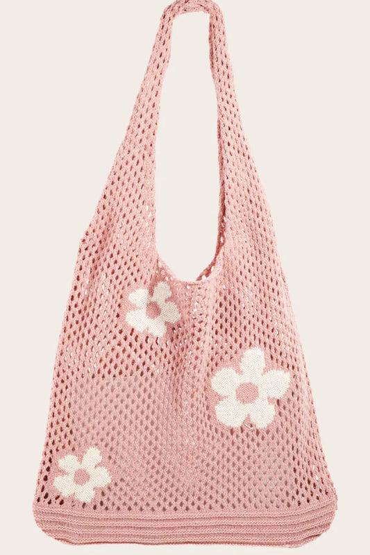 Fame Flower Knitted Shoulder Bag Dusty Pink One Size