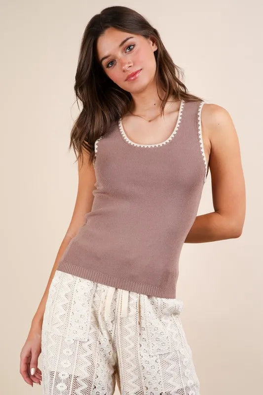 VERY J Blanket Style Sleeveless Knit Tank Mocha