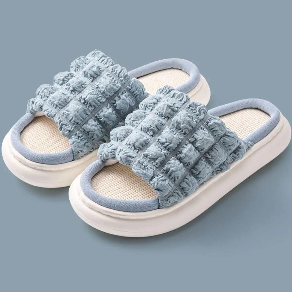 Open Toe Platform Slippers Pastel Blue