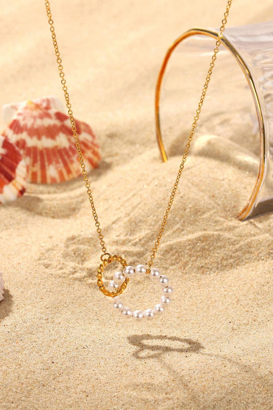 Pearl Hoop Link Pendant Necklace White Gold One Size