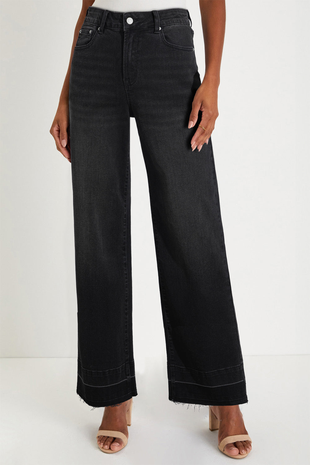Denim Raw Hem Straight Leg Jeans