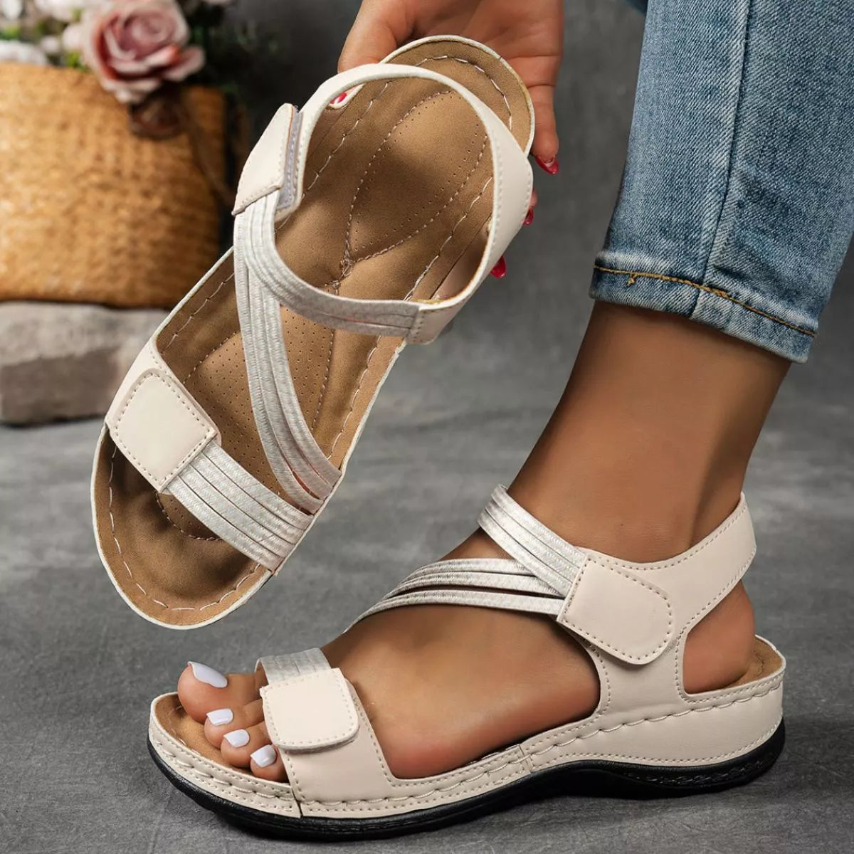 Open Toe Wedge Ankle Strap Sandals