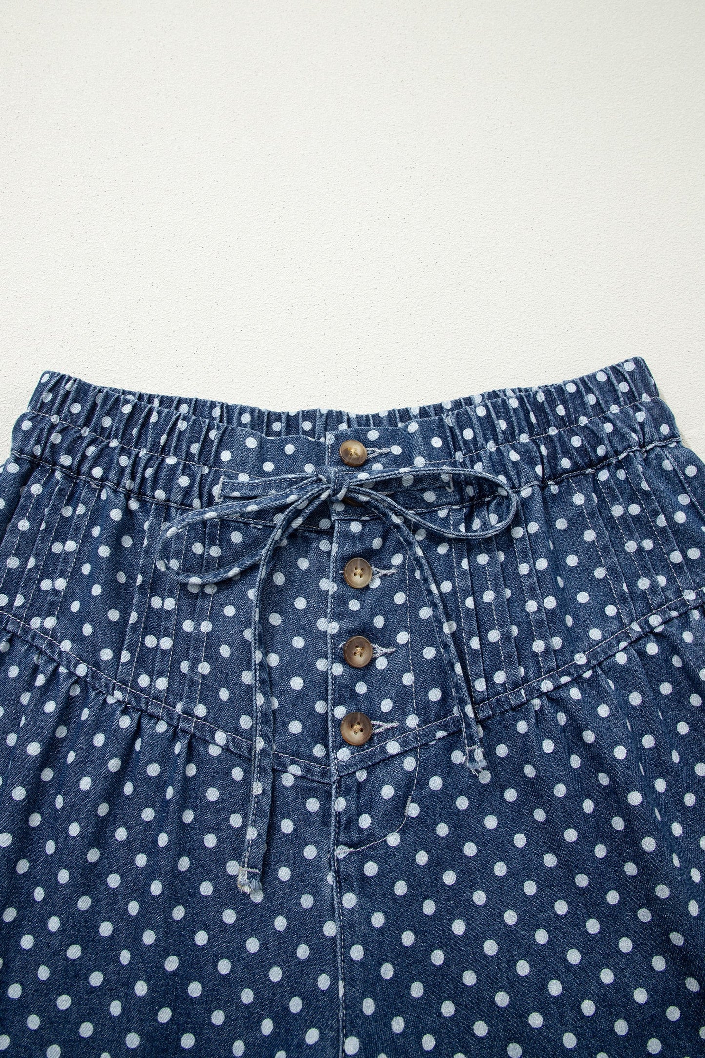Polka Dot Button Up Pleated Wide Leg Jeans