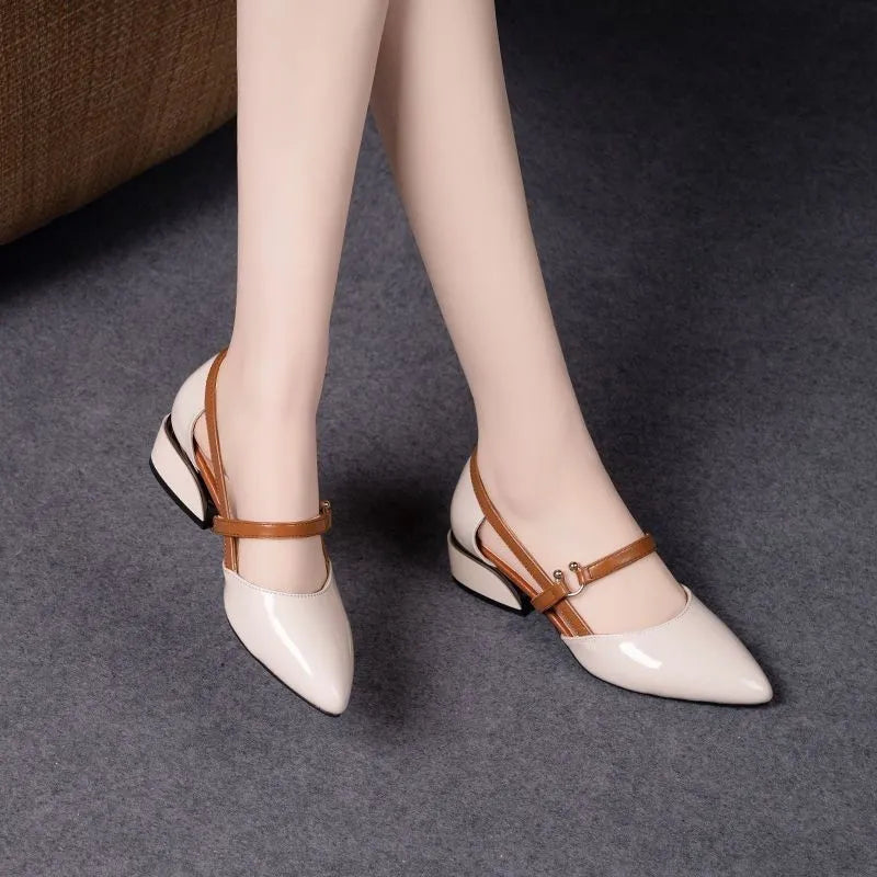 Point Toe Block Heels Pumps White