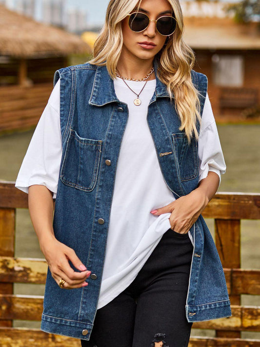 Button Down Denim Vest Medium