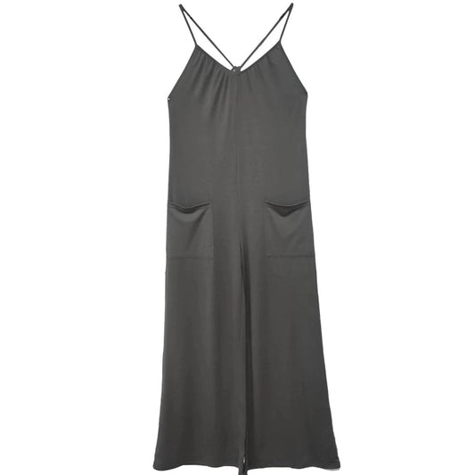 Ladies' Solid Color Chest Pleated Design Cross Suspender Sexy Jumpsuit