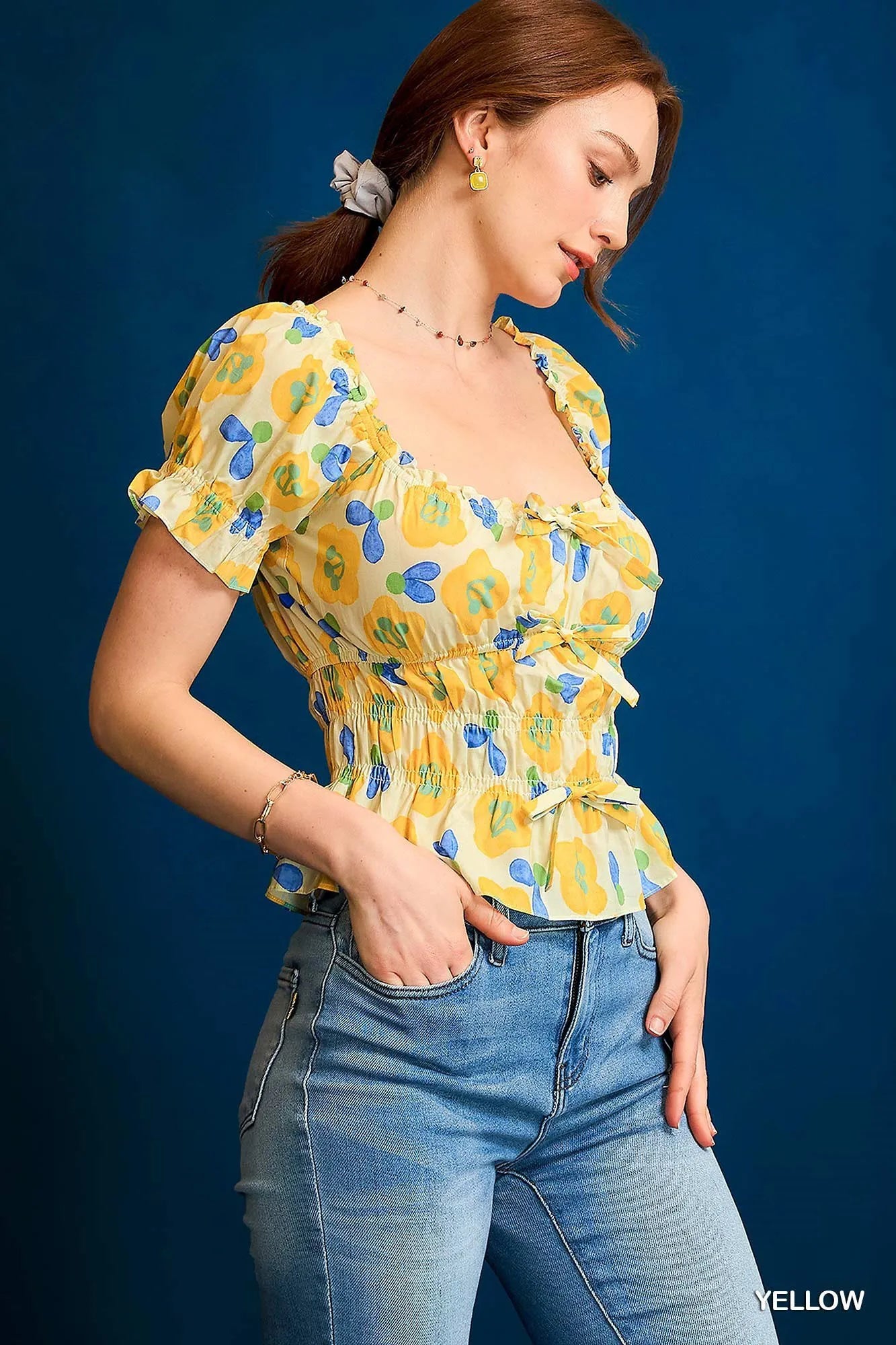 Umgee Floral Smocked Peplum Blouse