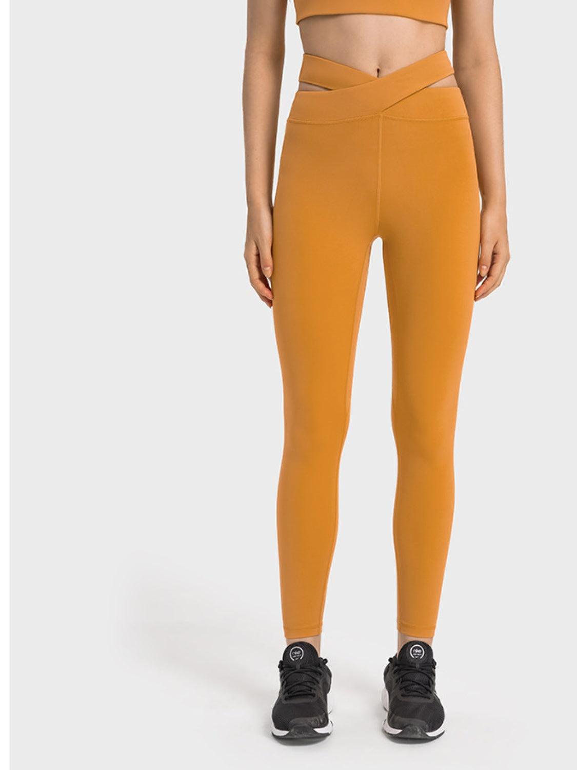 Millennia Crisscross Cutout Sports Leggings Mustard