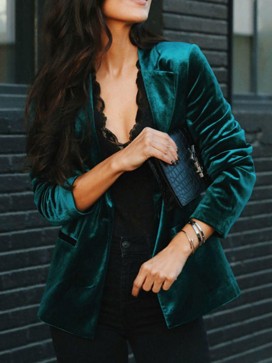 Button Up Lapel Collar Blazer Deep Teal