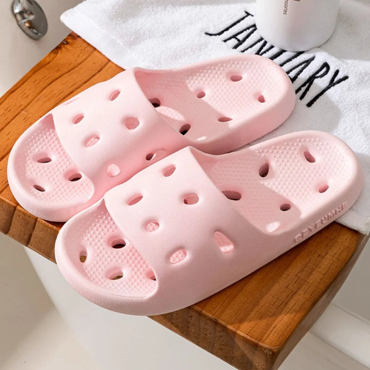 Open Toe Platform Slippers Pink