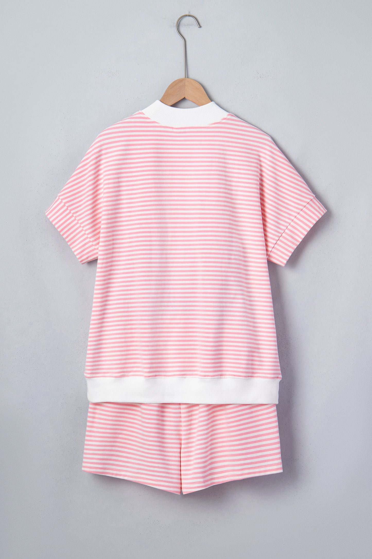 Stripe Contrast Mock Neck Tee & Shorts Set
