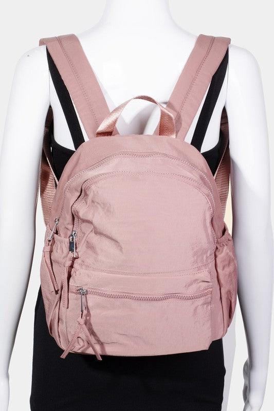 Fame Nylon Multi Pocket Backpack Bag Dusty Pink One Size