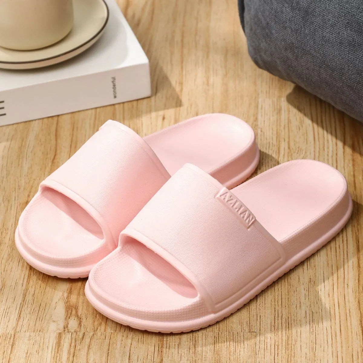 Open Toe Platform Slippers Pink