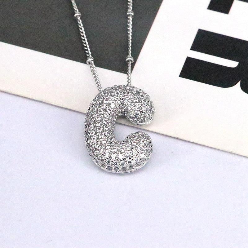 Copper Inlaid Zircon Letter Pendant Necklace Style C One Size