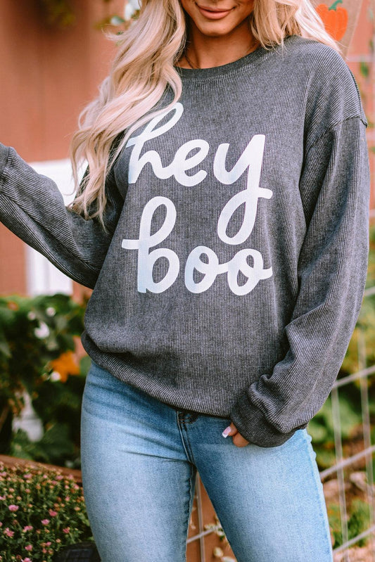 Round Neck Dropped Shoulder Letter Graphic Sweatshirt Dark Gray