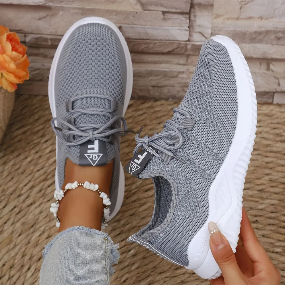 Breathable Mesh Lace Up Athletic Gray