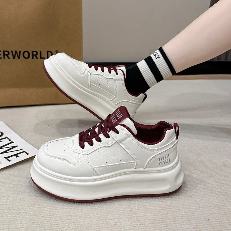 Round Toe Platform Sneakers Burgundy