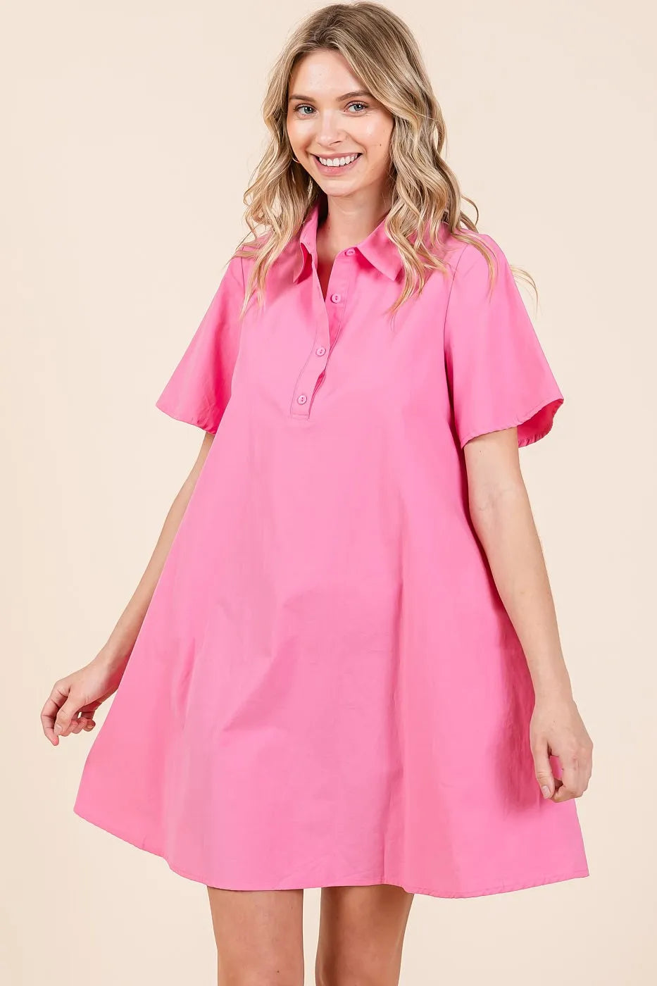 Mittoshop Poplin Collar Pleated Back Mini Dress PINK