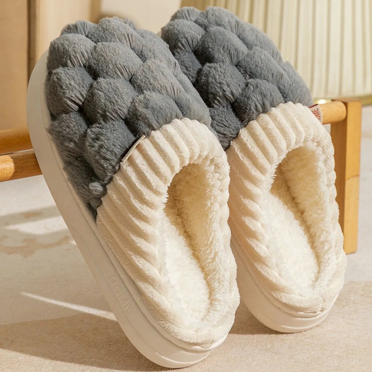 Round Toe Flats Slippers Gray