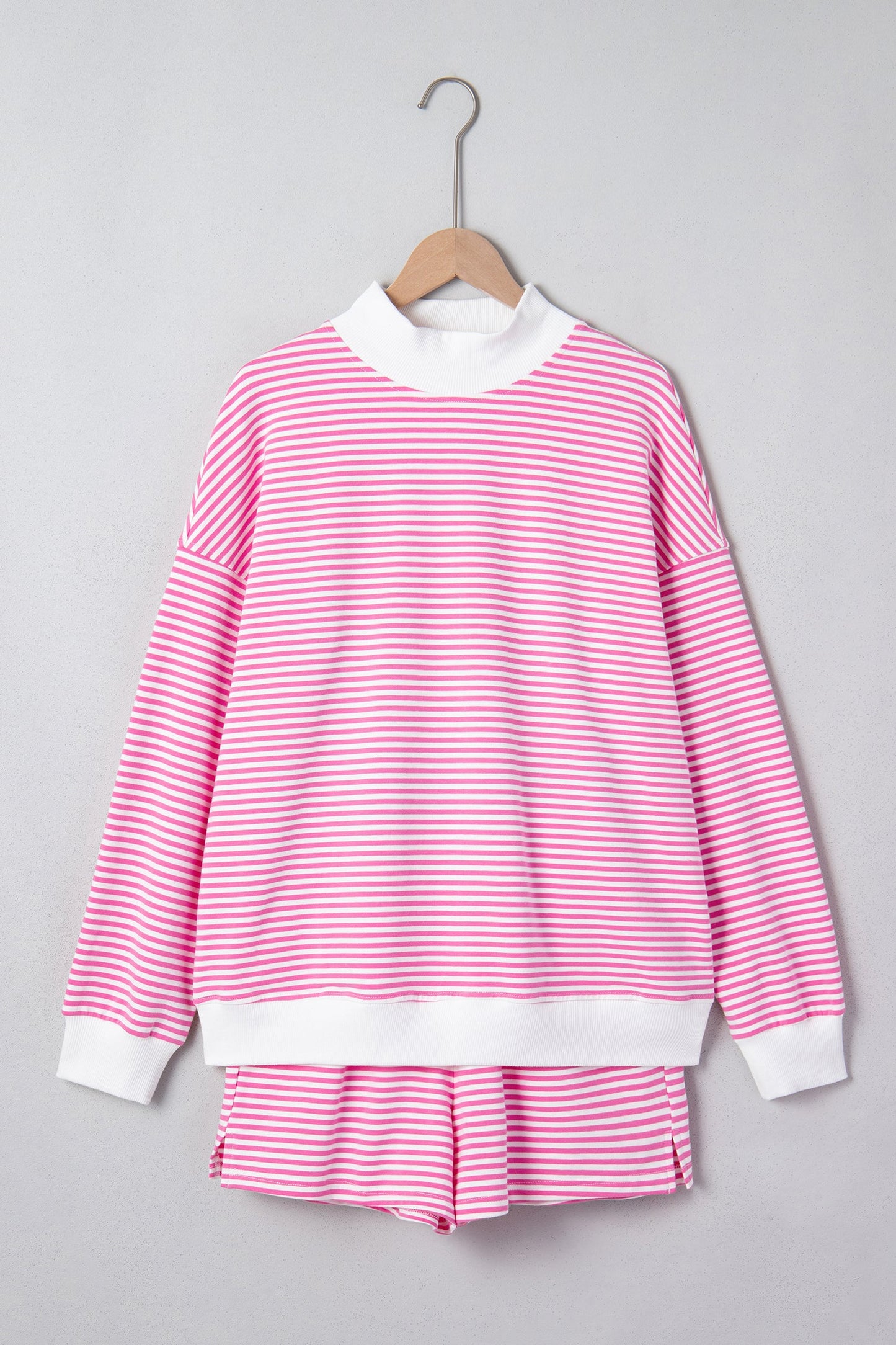 Stripe Oversize Mock Neck Sweatshirt & Shorts Set