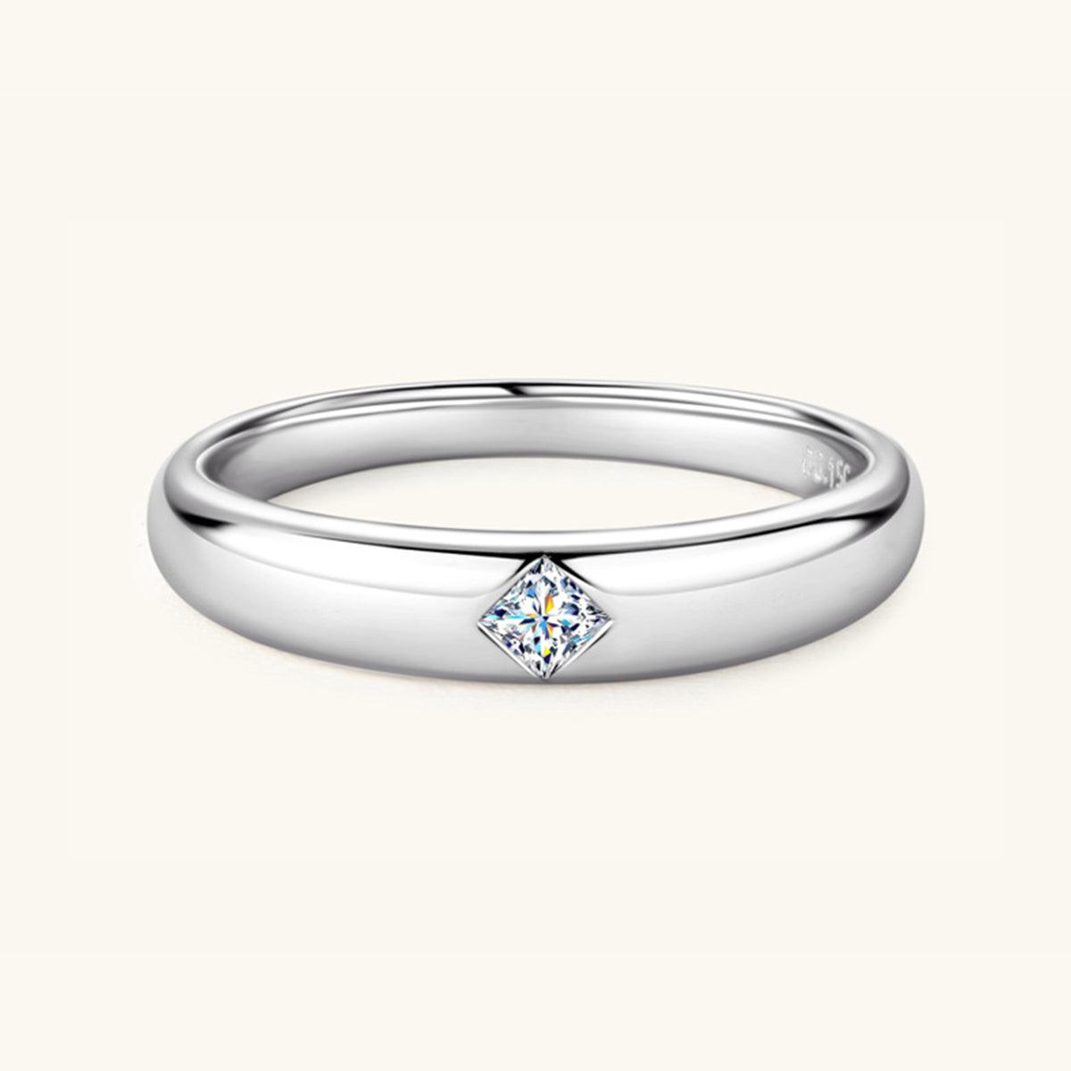 925 Sterling Silver Inlaid Moissanite Ring Silver Square-shaped drill
