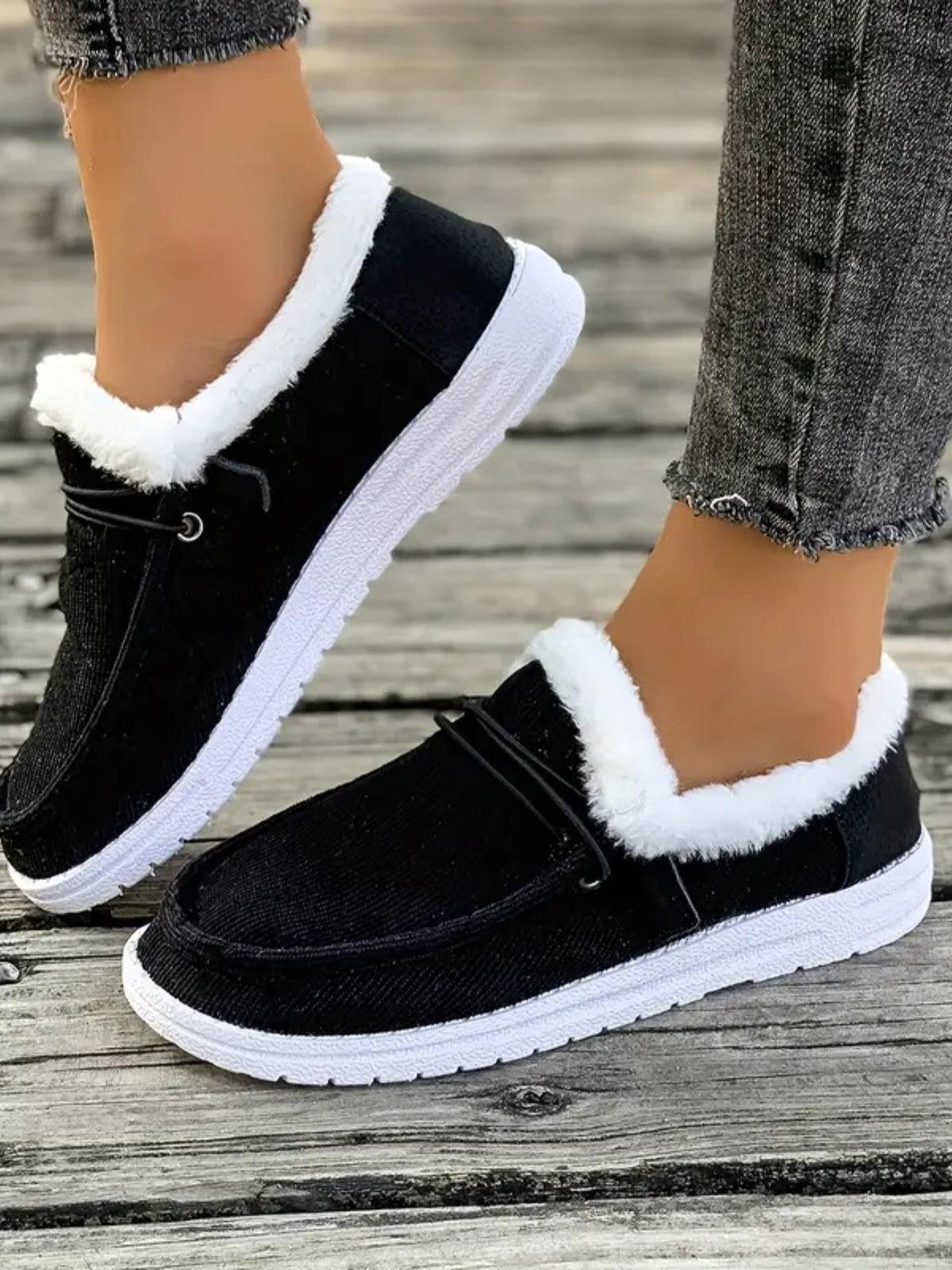 Fluff Round Toe Flat Slip-Ons Black