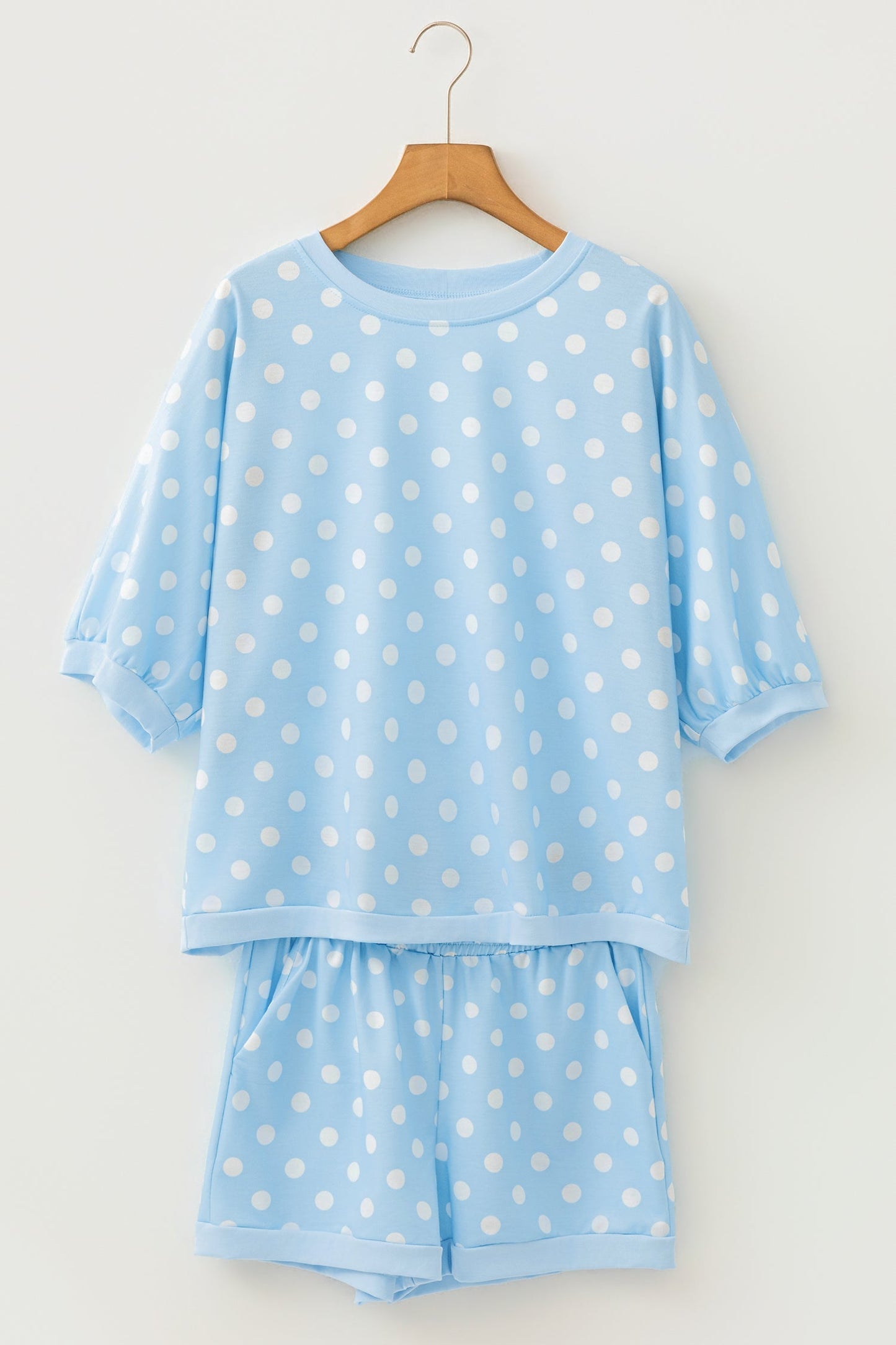 Polka Dot Oversized Top & Drawstring Shorts Set