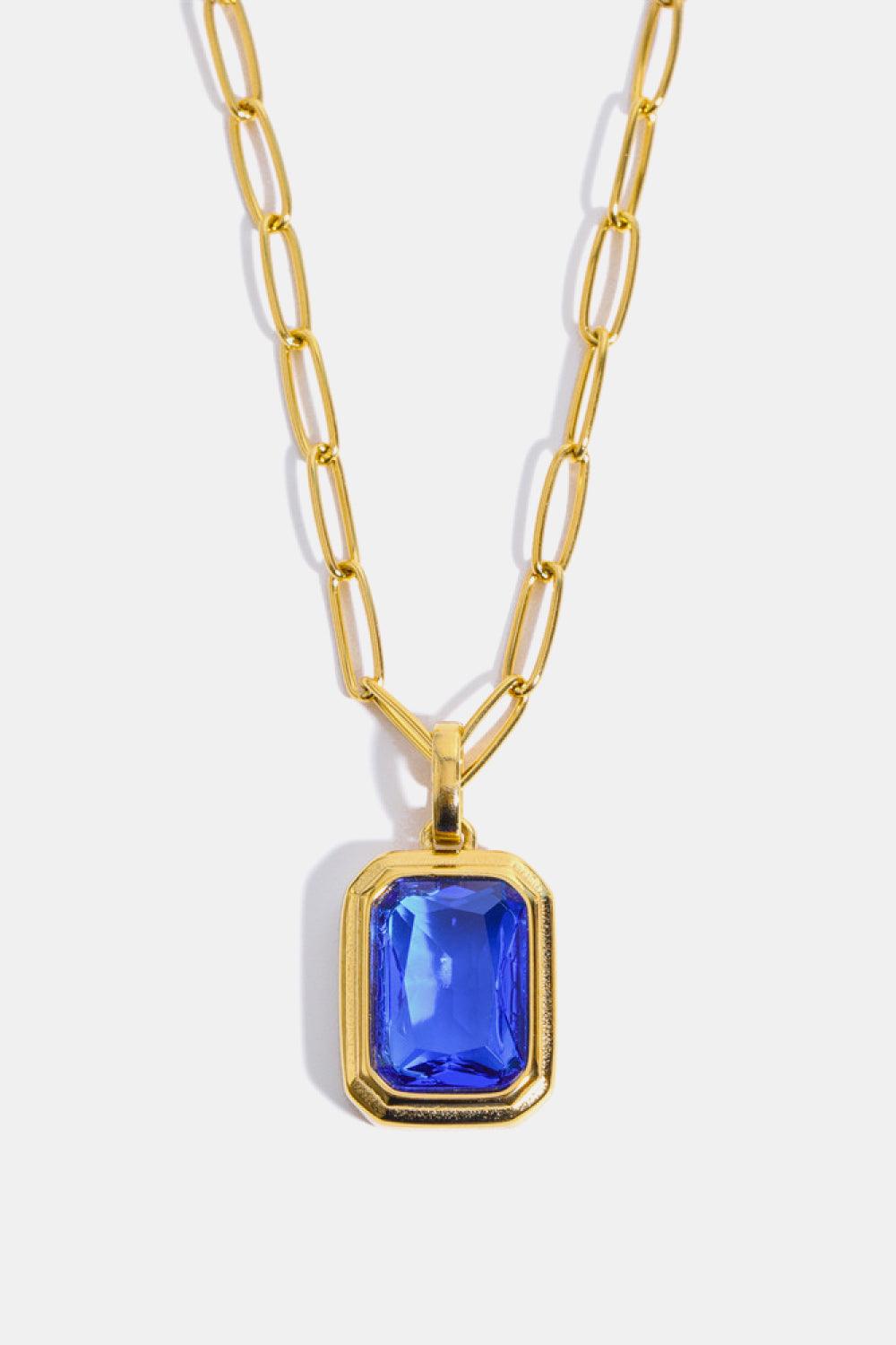 Zircon 18K Gold-Plated Geometrical Shape Pendant Necklace Royal Blue One Size