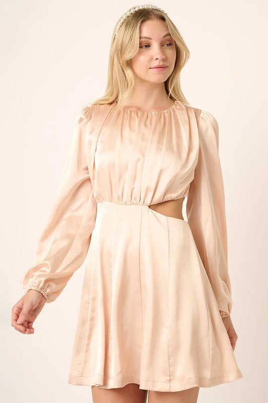 Mittoshop Satin Side Cutout Detail Mini Dress CHAMPAGNE