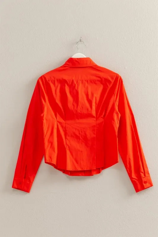HYFVE Long Sleeve Pleated Waist Poplin Shirt