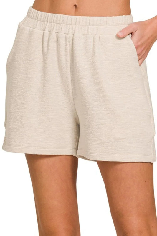 Zenana Cotton Slub Short Pants SAND BEIGE