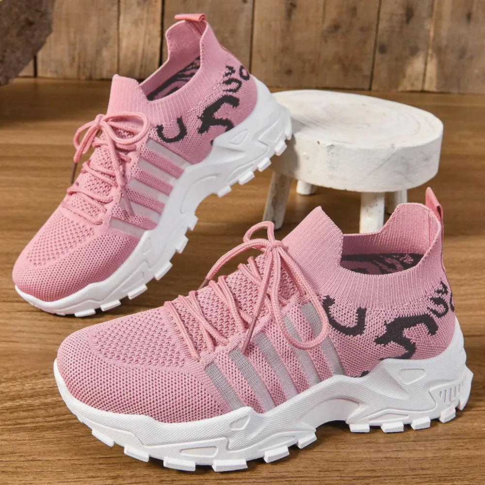 Lace Up Mesh Breathable Athletic Pink