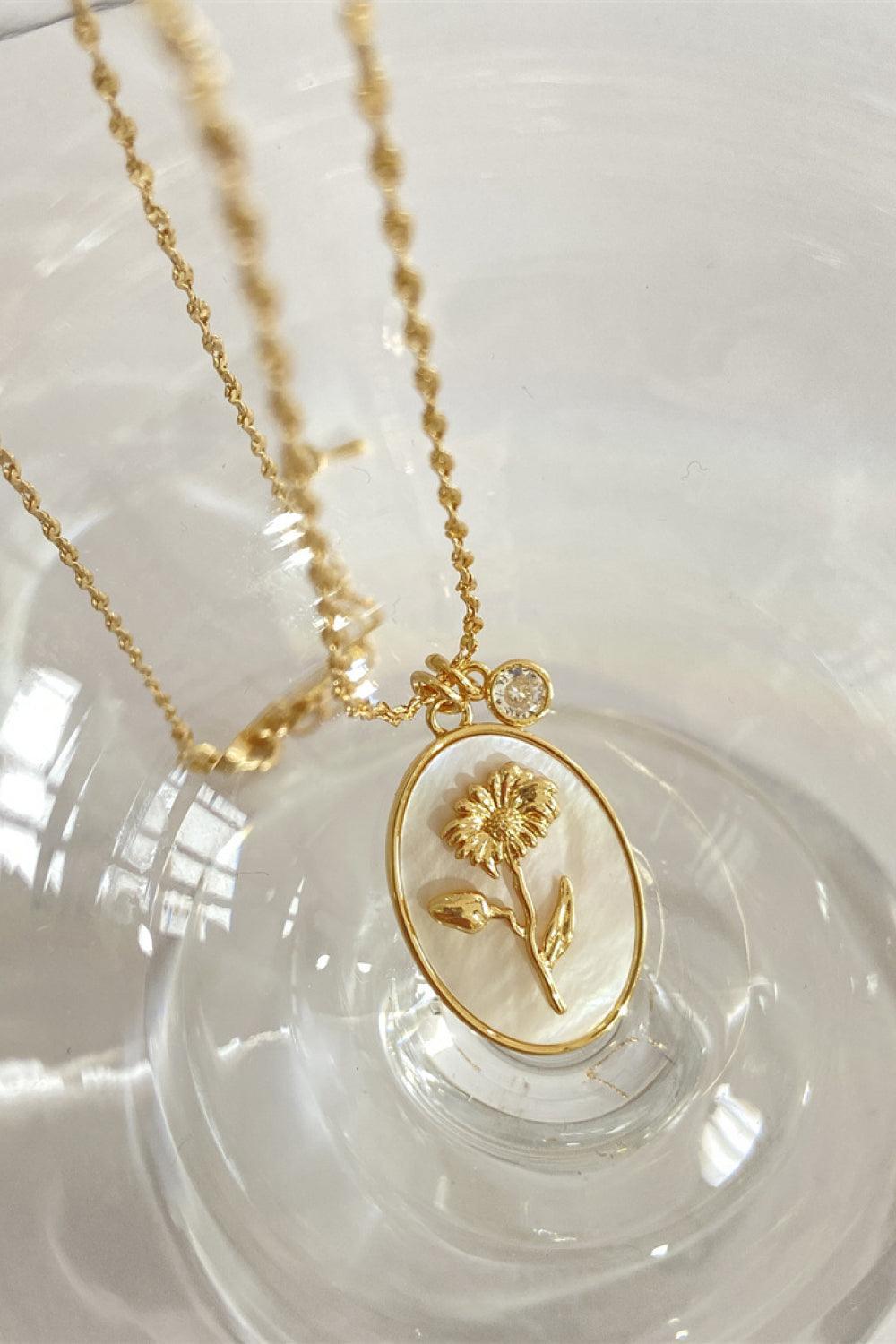 Flower Shell Pendant Copper Necklace April-Daisy One Size