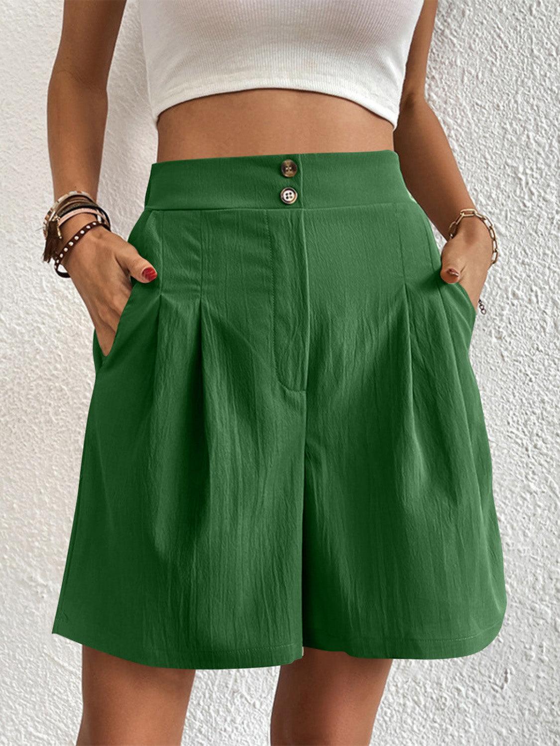 High Waist Shorts with Pockets Green