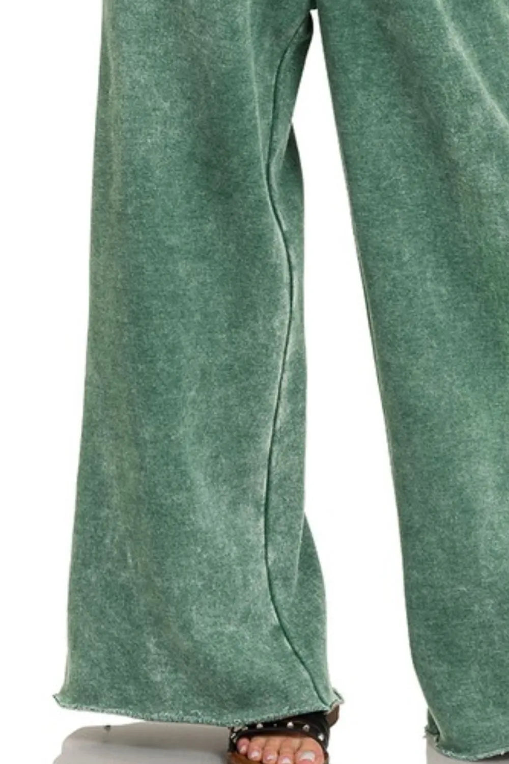 Zenana Acid Wash Fleece Palazzo Sweatpants with Pockets