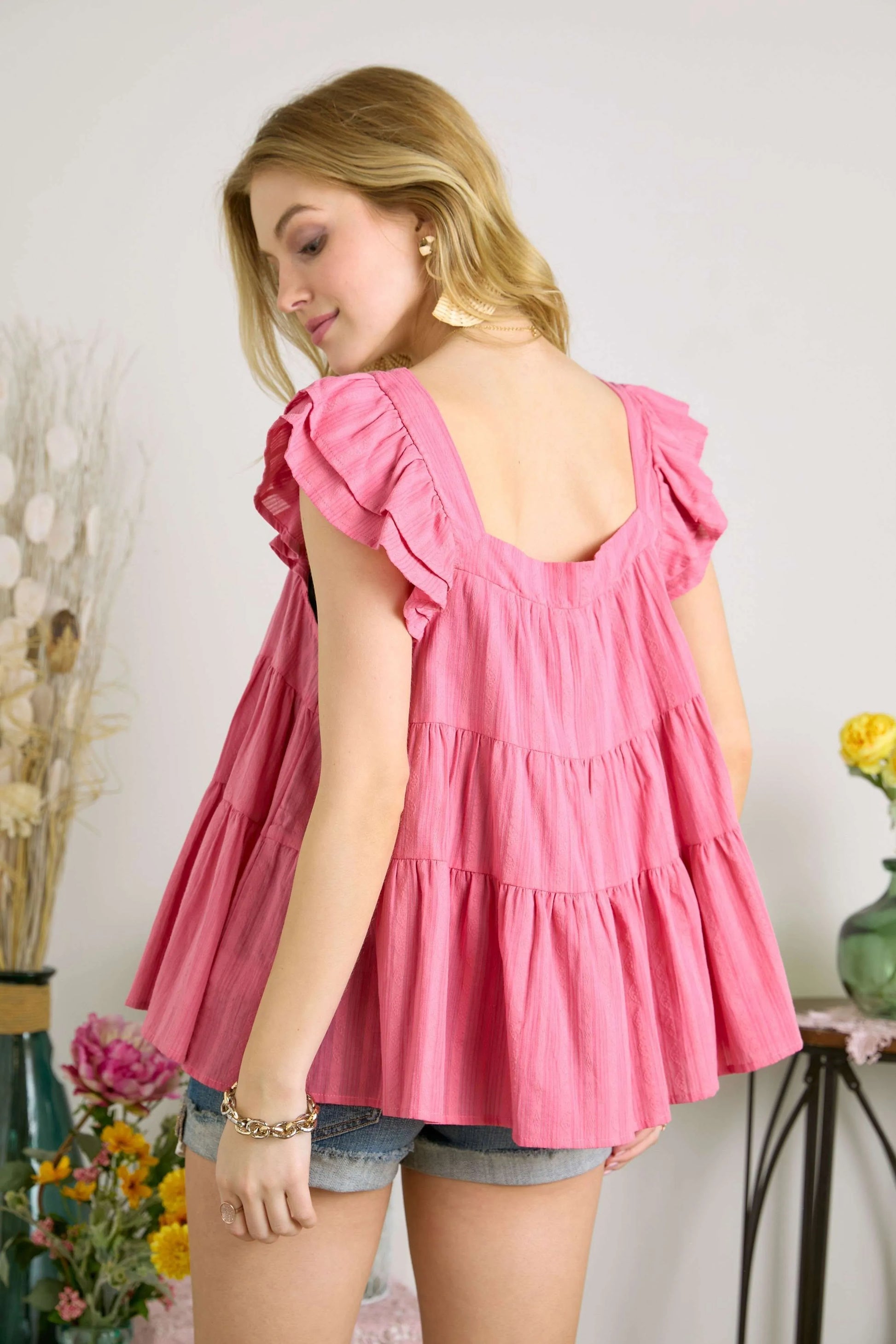 ADORA Ruffle Sleeve Babydoll Tunic Top