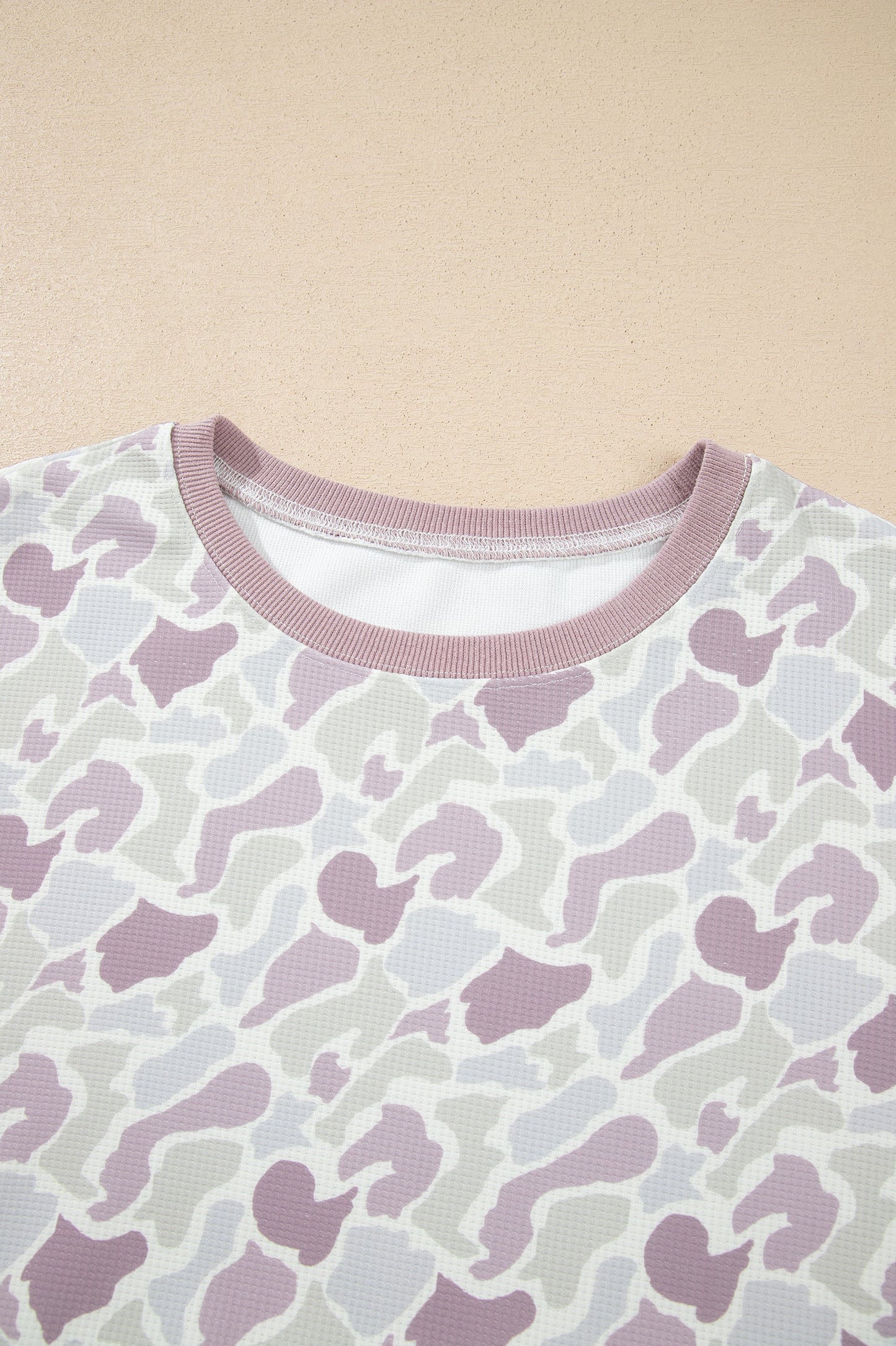 Camo Waffle Knit Long Sleeve Top & Shorts Set