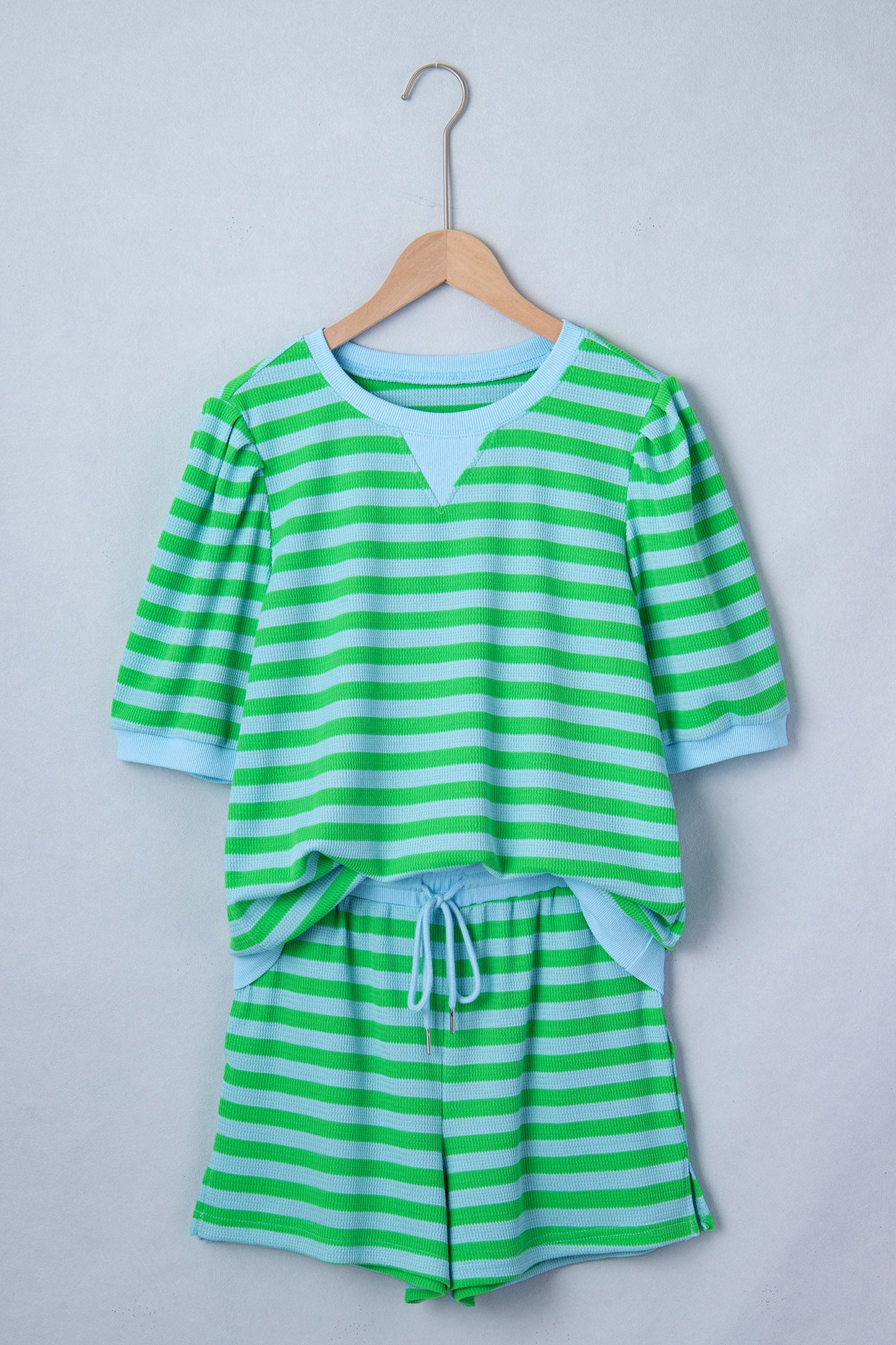 Stripe Puff Sleeve T-Shirt & Drawstring Shorts Set