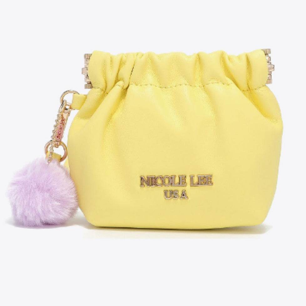 Faux Leather Women Pouch with Pompom Keychain - Nicole Lee USA