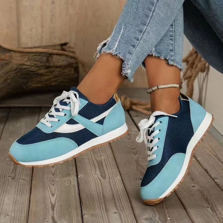 Mesh Contrast Round Toe Sneakers Navy
