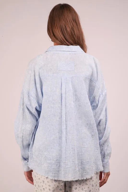 VERY J Plus Size Mineral Washed Gauze Shirt