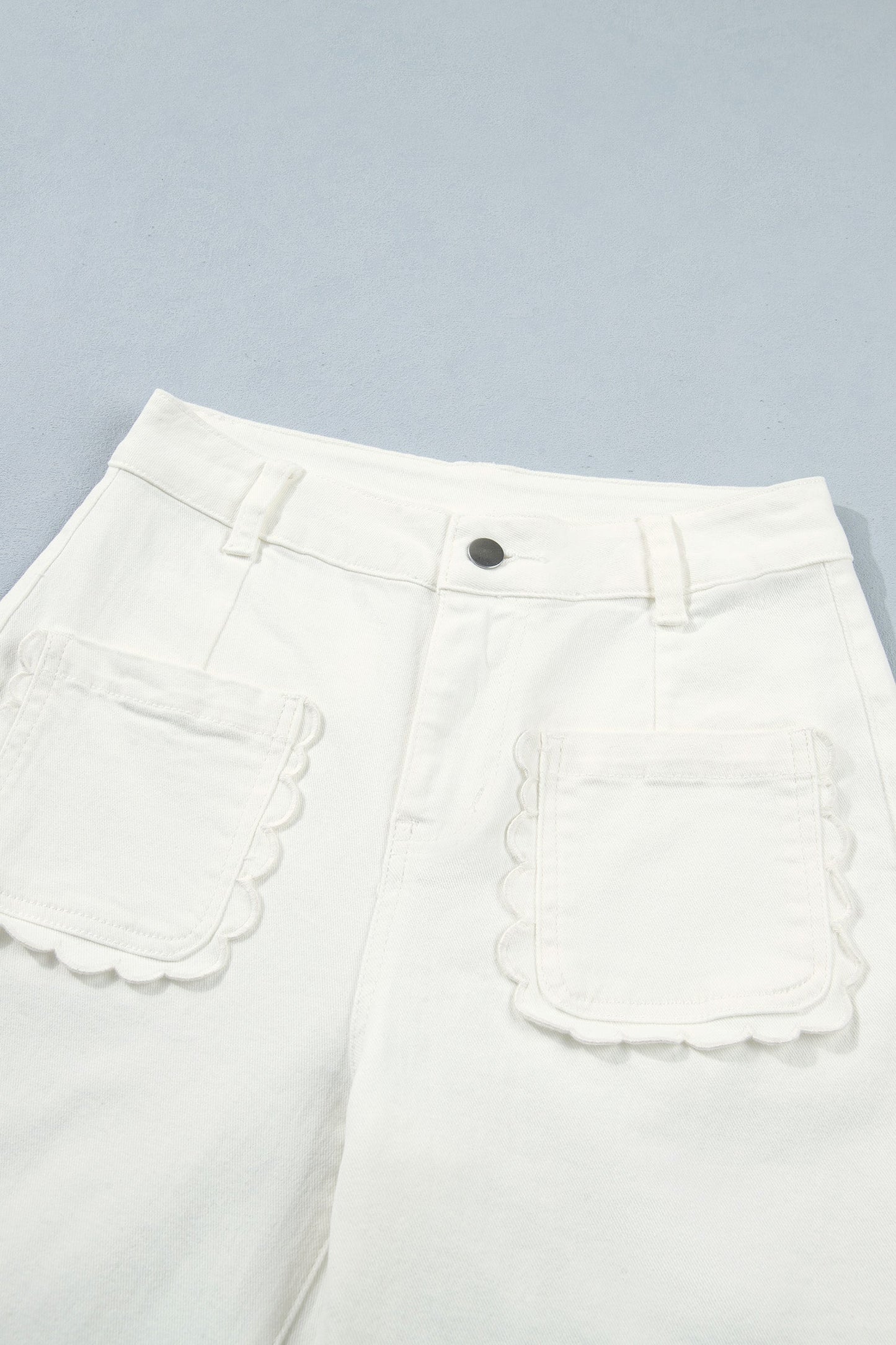Solid Denim Scalloped Patch Pocket Shift Jeans
