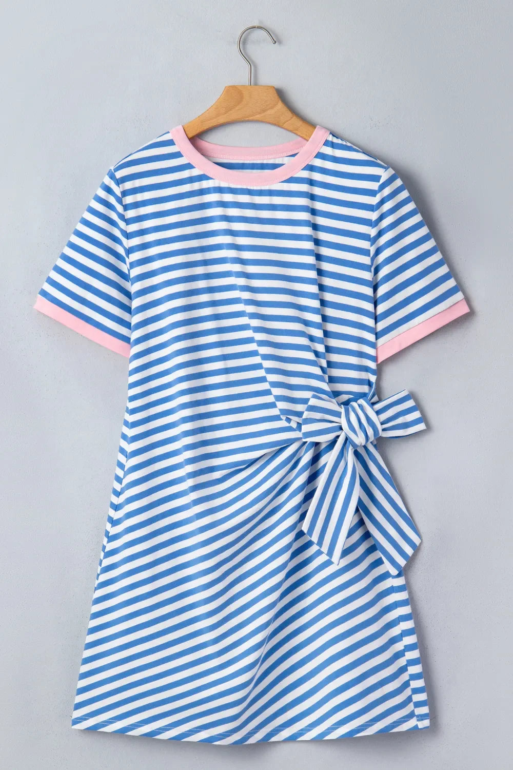 Stripe Contrast Trim Tie Waist Mini Dress