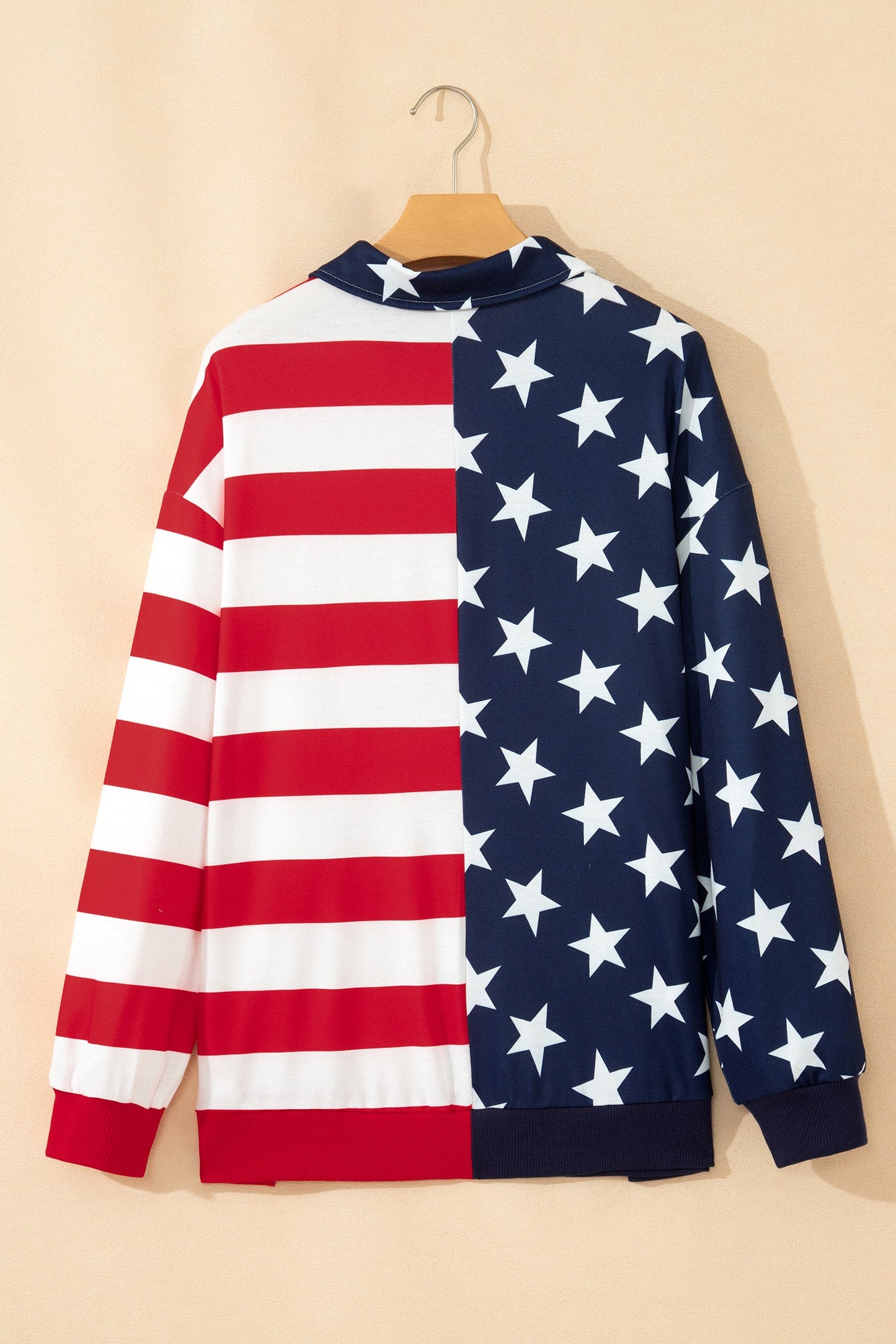 USA Flag Stars & Stripes Zip Collar Oversized Sweatshirt