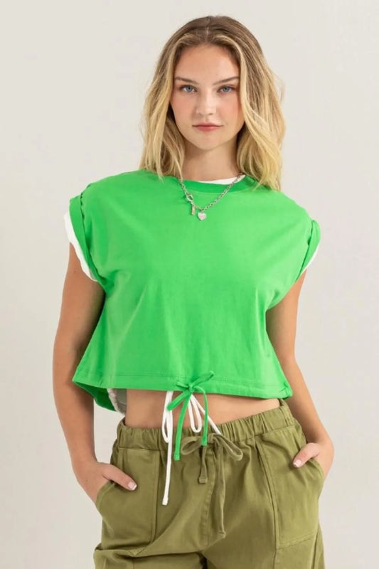 HYFVE Drawstring Hem Crop Top Green