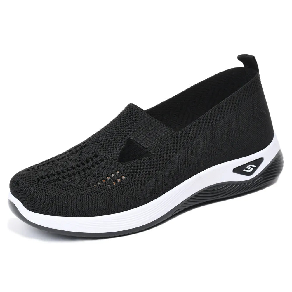 Breathable Mesh Round Toe Wedge Sneakers Black