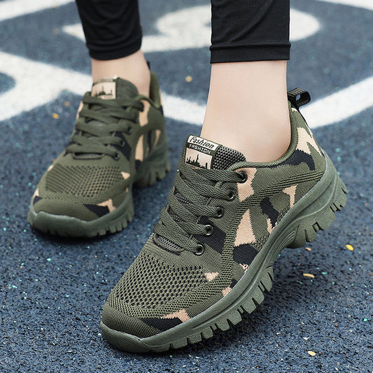 Camouflage Lace Up Mesh Breathable Athletic Moss