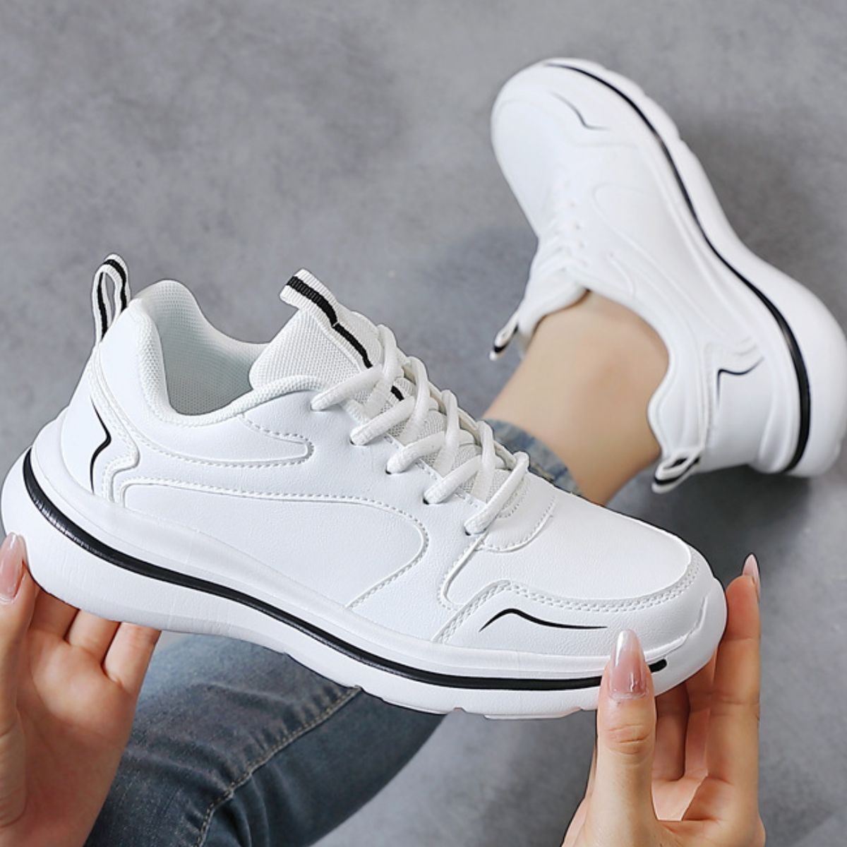 Round Toe Flats Athletic White