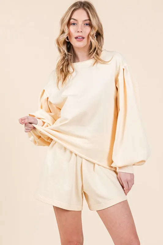 Lime 'N' Chili French Terry Sweatshirt and Shorts Set CREAM